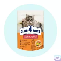 Вологий корм контроль виведення шерсті для котів з куркою в соусі 80 г Club 4 Paws Hairball control with Chicken