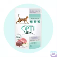 Вологий корм для котів з ефектом виведення шерсті Optimeal 85 г (качка та печінка в яблучному желе)