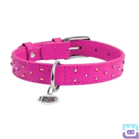 Нашийник для собак шкіряний WAUDOG Glamour з QR паспортом, зі стразами, L:38-49/2,5 см рожевий (32797)