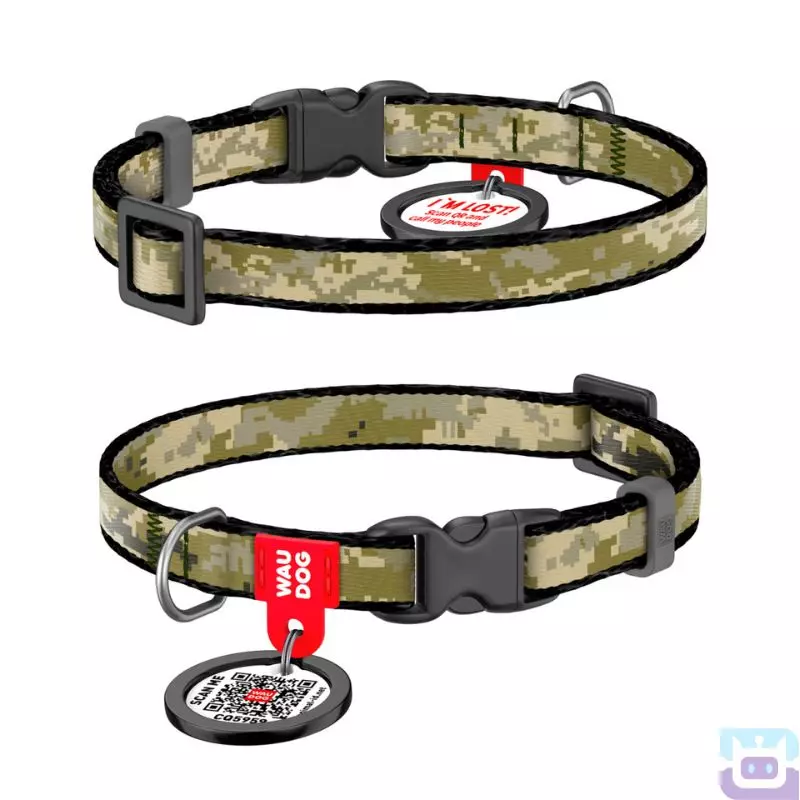 Нашийник нейлоновий з QR-паспортом "Мілітарі" WauDog XS 20-30 см/1 см (278-4026)
