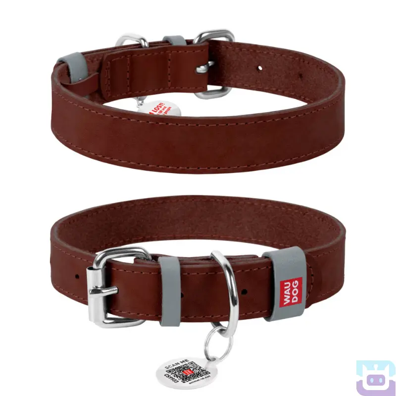 Нашийник для собак шкіряний Collar Waudog Classic з QR паспортом S:27-36/1,5 см коричневий (02076)