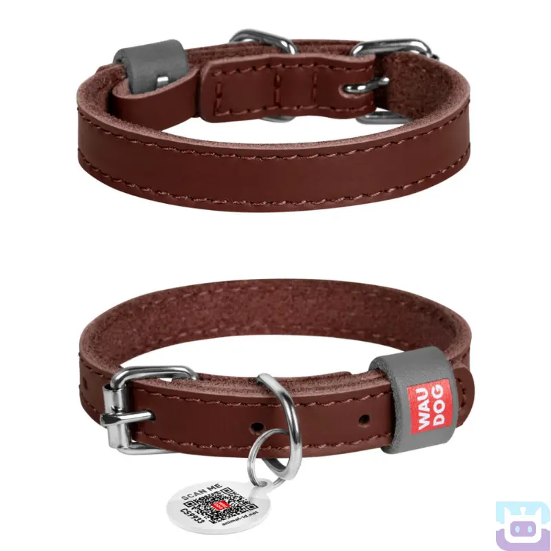 Нашийник для собак шкіряний Collar Waudog Classic з QR паспортом XS:21-29/1.2 см коричневий (02026)