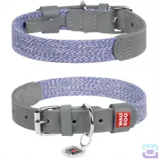 Нашийник з QR-паспортом "Сірий" WauDog S 27-36 см/1.5 см з натуральної шкіри (589011)