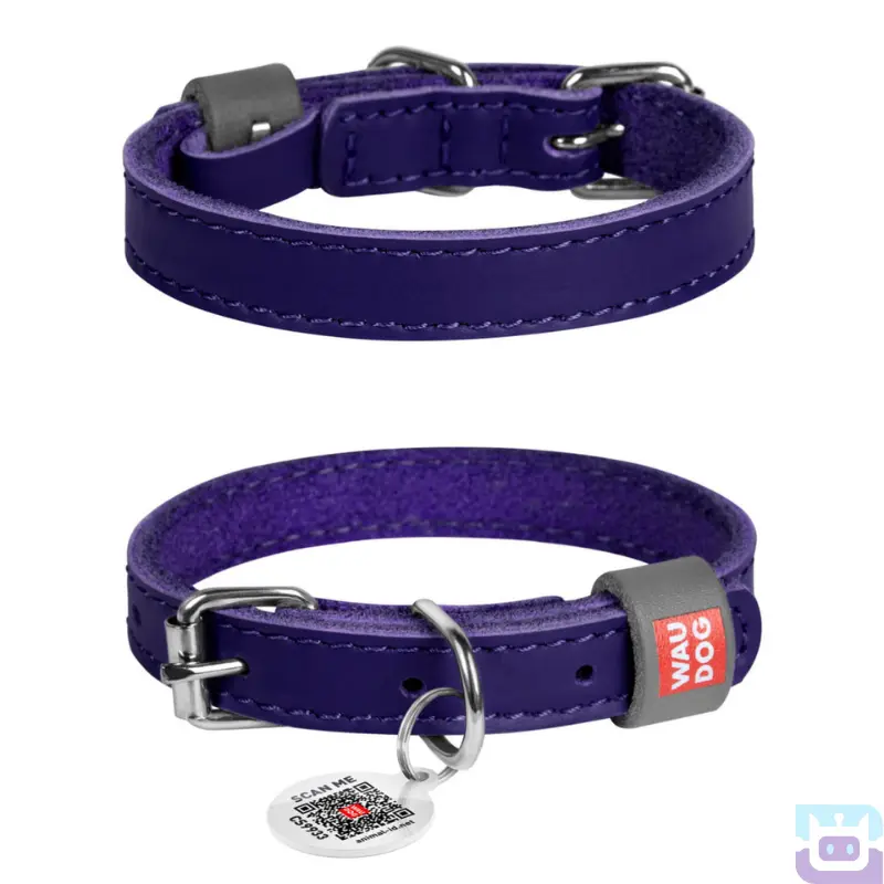 Нашийник для собак шкіряний Collar Waudog Classic з QR паспортом XS:21-29/1.2 см фіолетовий (02029)