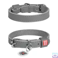 Нашийник для собак шкіряний Collar Waudog Classic з QR паспортом XXS:19-25/1.2 см сірий (020111)