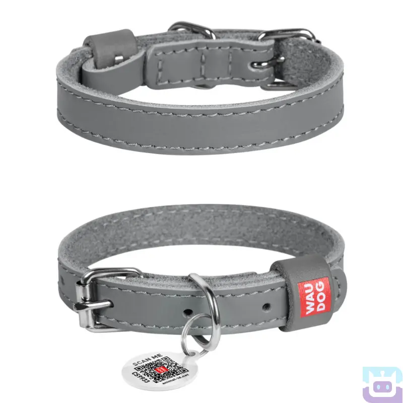 Нашийник для собак шкіряний Collar Waudog Classic з QR паспортом XXS:19-25/1.2 см сірий (020111)