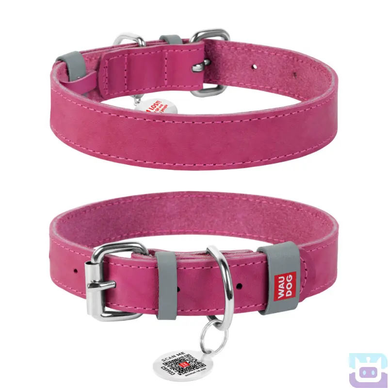 Нашийник для собак шкіряний Collar Waudog Classic з QR паспортом S:27-36/1,5 см рожевий (02077)