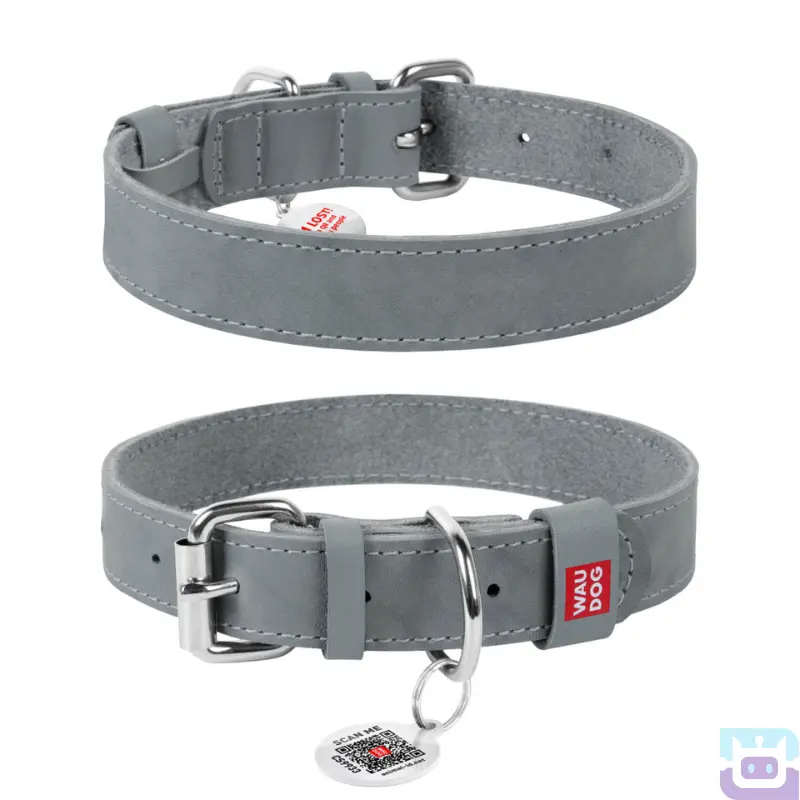 Нашийник для собак шкіряний Collar Waudog Classic з QR паспортом S:27-36/1,5 см сірий (020711)
