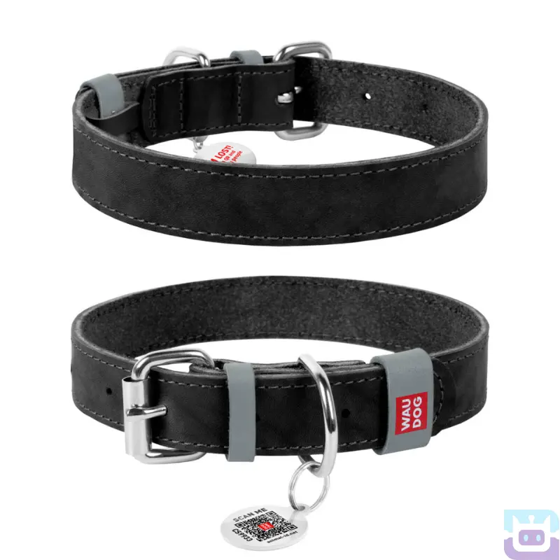 Нашийник для собак шкіряний Collar Waudog Classic з QR паспортом S:27-36/1,5 см чорний (02071)