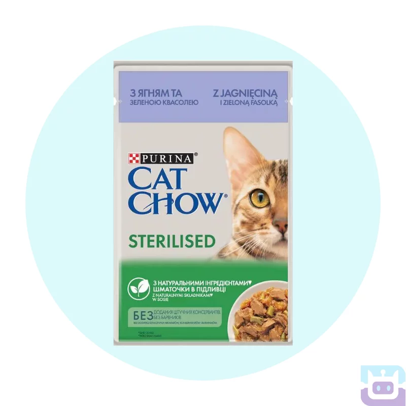 Вологий корм для стерилізованих котів Cat Chow Adult 85 г (ягня та квасоля)